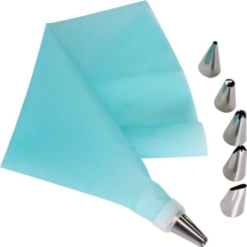 8 PCS/set Silicone Kitchen Accessories Set Icing Piping Cream Pastry Bag + 6 Stainless Steel Nozzle DIY Cake Decorating Tips