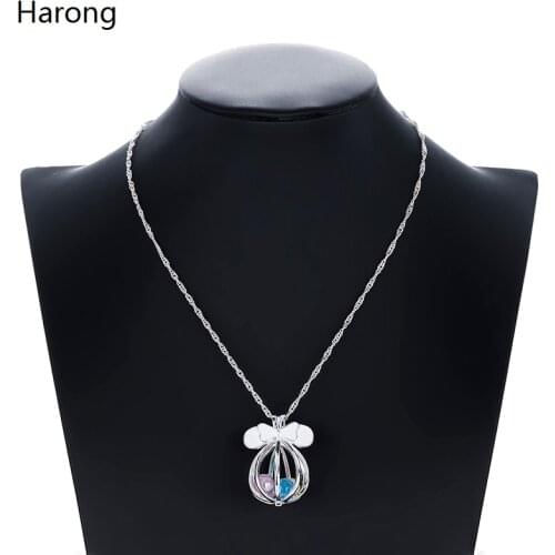 Animation Minnie Mickey Pearl Pendants Necklace Cute Mouse Bead Cage Detachable Long Chain Girl Woman Gift Jewelry Accessories