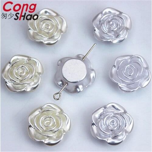 Cong Shao 50/100pcs 18.5mm flatback flower sewing 1 hole imitation pearl beads ABS Acrylic Rhinestone DIY costume Button CS691EF