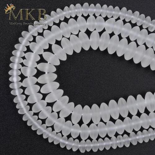 Doll Polish Matter White Quartz Natural Stone Rondelle Beads For Jewelry Making 4*6/5*8/6*9mm Spacer Loose Beads Diy Bracelet15"