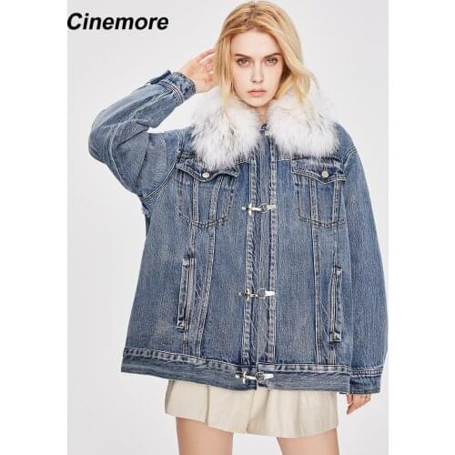 Cinemore 2020 Winter New Denim Parker Women Ccollar Detachable Thick Down Jcket Liner Mid-length Womens winter jackets 82064