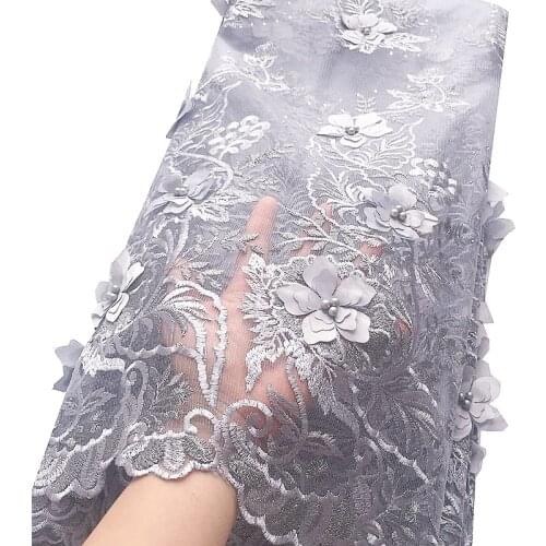 Expensive African Lace Fabric 2020 with Beads Nigerian Lace Fabric 5 yards Embroidered Appliqued Net 3d Lace Fabric for Wedding