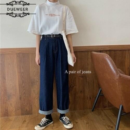 Dueweer Pants Women Denim Wide Leg Jeans Loose Casual All-match Trousers Fashion Ulzzang Chic Korean Style Retro Hipster Solid