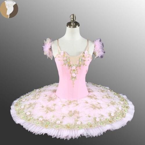 FLTOTURE Pink Ballet Tutu Girls Professional Performance Pancake Platter Tutus Child Kids Custom Made Sleeping Beauty Costumes