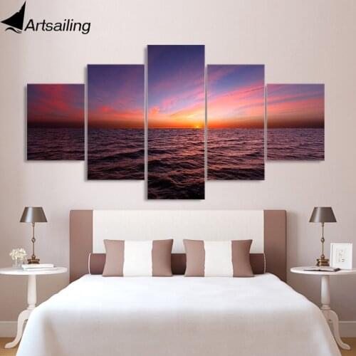 HD print 5 piece canvas painting sunset twilight sky wall pictures for living room posters and prints free shipping XA-2138C