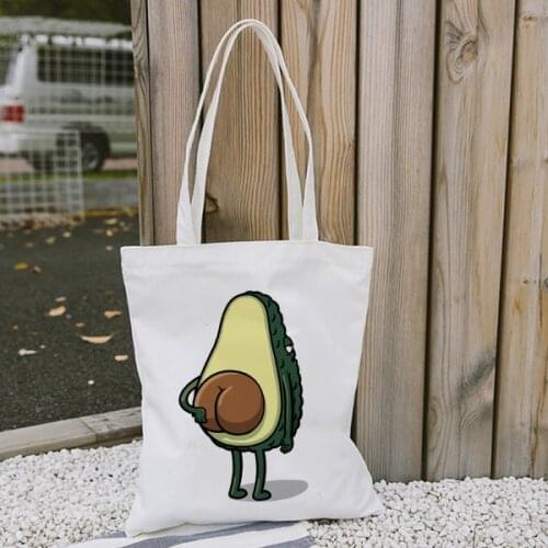 Kawaii Canvas Bag Avocado Strawberry Custom Tote Bag Customize Eco Shopping Bag with Logo for Girls Women Casual Shoulder Bags