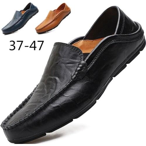 Wear-Resistant Real Cowhide Peas Shoes For Men Driving And Driving Lazy Shoes Large Size Comfortable Casual Leather Shoes 2021