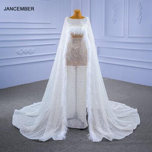 J67305 JANCEMBER White Sexy Wedding Dress Transparent Lace Metal Sequins Design 2021 New Tassel Event Attendance Gown