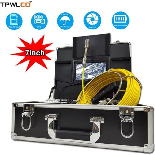 20-50m Cable 7inch Color Monitor Endoscope Pipe Inspection Camera System DVR 23mm Video Industrial Camera With 12pcs LEDS
