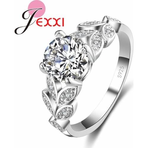 925 Sterling Silver Hot Fashion Clear African AAA Crystal Leaf Flower Ring for Women Female Accessories