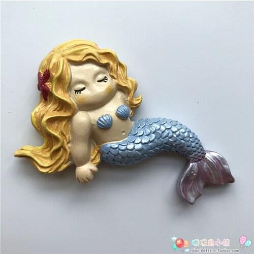 Cute cartoon mermaid resin refrigerator stickers stereo magnet