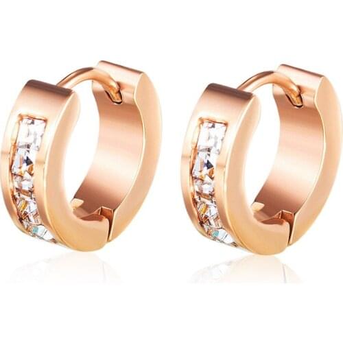 Fashion Female Girl Women Small Round Hoop Earrings Jewelry Rose Gold Color Cubic Zircon Frosted Deisgn