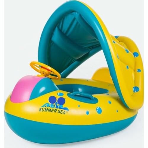 Baby Inflatable Ring Child Float Swimming Circle Pool Inflation Swimming Sit Circle Aquatic Yacht With Adjustable Sunshade Seat