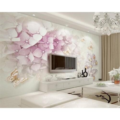 Beibehang photo wall mural wallpaper 3d Purple Flower Crystal Jewelry Leaf Butterfly TV Background Wall wallpaper for walls 3 d