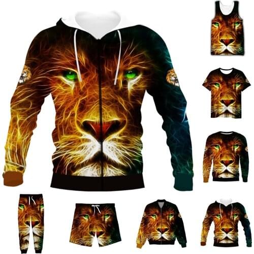 New Fashion 3D Full Print Animal The King Lion T-shirt/Sweatshirt/Zip Hoodies/Thin Jacket/Pants Four Seasons Casual Suit V18