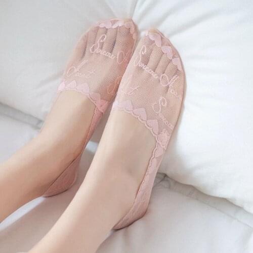 New Fashion Women Girls Summer Socks Style Lace heart Short Sock Antiskid Invisible Ankle 2020 Sox Sock Slippers