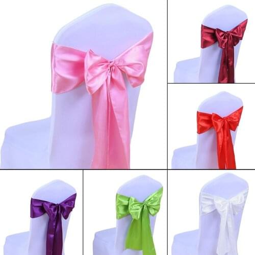 Solid Color Wedding Banquet Hotel Party Chair Back Decoration Satin Sashes Bowknot Silk Ribbon