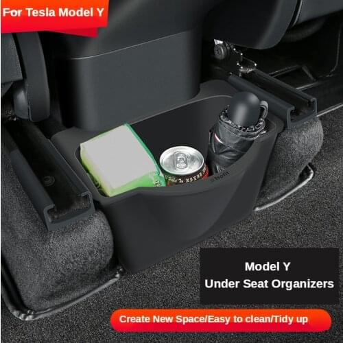 For Tesla Model Y Silicone Under Seat Storage Box Rear Seat Organizers Back Seat Container Interior Space Tray Car Accessories