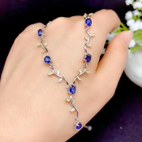 100% Natural Real Sapphire necklace pendant Free shipping 925 sterling silver For men women