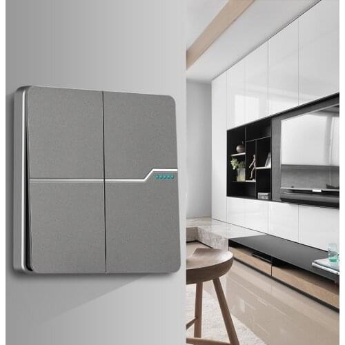 250V 86mm 1/2/3/4 gang 1/2 way PC panel Grey Frosting flat panel concealed embedded wall switch weak current socket set A32