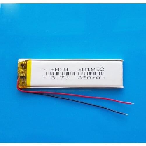 301862 3.7V 350mAh Rechargeable lipo battery polymer lithium batteries for MP3 GPS DVD bluetooth recorder e-book camera