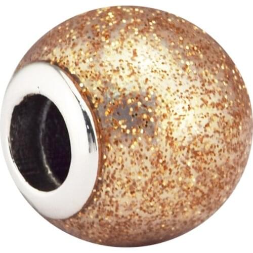Fits For Pandora Bracelets Glitter Ball Charms with Rose Golden Glitter Enamel 100% 925 Sterling-Silver-Jewelry Beads