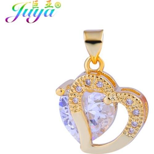 Juya Micro Pave Zircon Love Hearts Charms Pendants DIY Jewelry Findings For Women Girls Handmade Lovely Jewelry Making