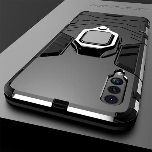 KEYSION Shockproof Armor Case For Samsung Galaxy A50 A30 A20 Stand Holder Car Ring Phone Cover for Samsung Galaxy A7 2018 M20