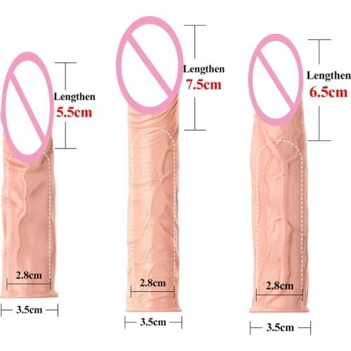 Realistic Penis Extension 7.5cm Cock Sleeve Reusable Silicone Penis Delay Enhancer Condoms For Men Dildo Enhancer Sex Toys