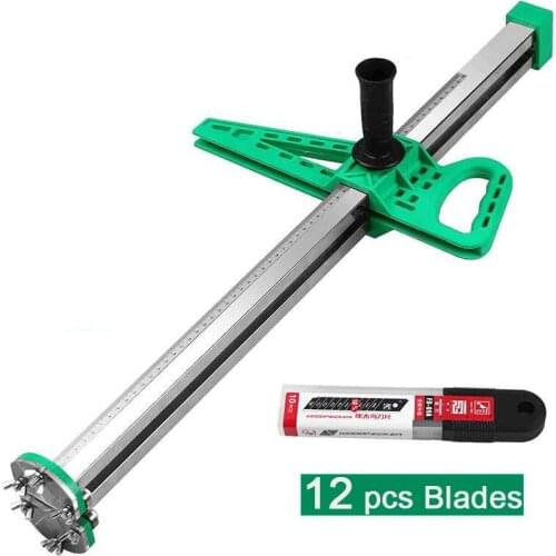 Free Shipping Stainless Steel Manual Gypsum Board Cutting Artifact Roller Type Hand Push Drywall Cutting Tool + 12pcs Blades