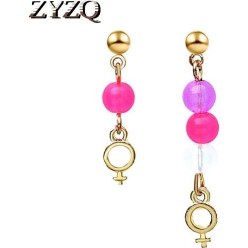 ZYZQ Asymmetric Tassel Dangle Earrings For Women Cute Pink Beaded Pendant Earrings Brincos Charm Jewelry Gifts Hot Sale