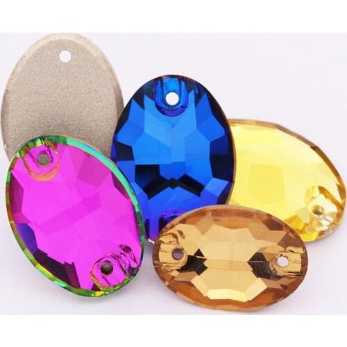 K9 Glass Sew On Rhinestones AB Color Flatback Rhinestones for Needlework Oval Shape Sew On Stones Wedding Dress Decoration Stone