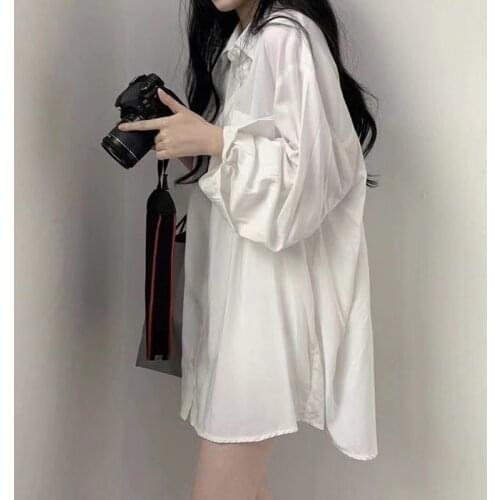 Temperament casual loose long shirt womens design minority spring and Summer Shirt New Retro coat shirt women