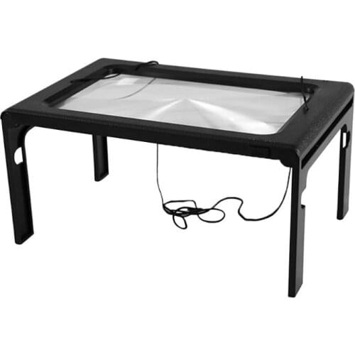 USB Illuminated Table Magnifier 4 Feet Retractable Desk Type Reading Loupe Magnifying Glass with LED Light Read Newspaper Books