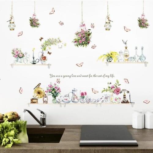 Hanging Flowers Basket Vase Wall Decals Bedroom Living Room Decor Small Fresh Removable Decorative Wall Stickers