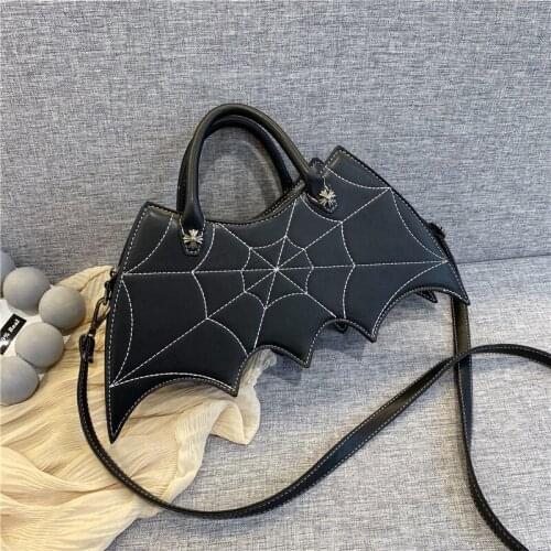 Embroidery Thread Pu Leather Shoulder Bag For Women Black Handbag Girls Gothic Bat Shape Crossbody Bags Female Tote Travel Purse