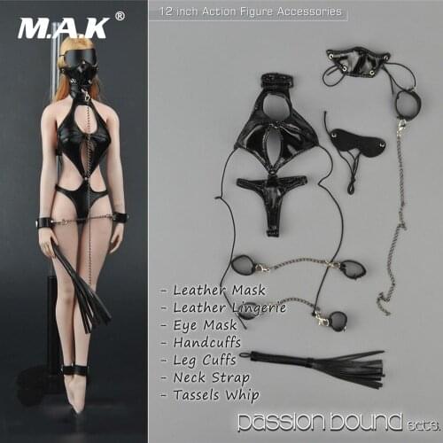 1:6 Scale Accessory Black Leather Lingerie Underpants Bound Sets for 12 inches Female Figure Body