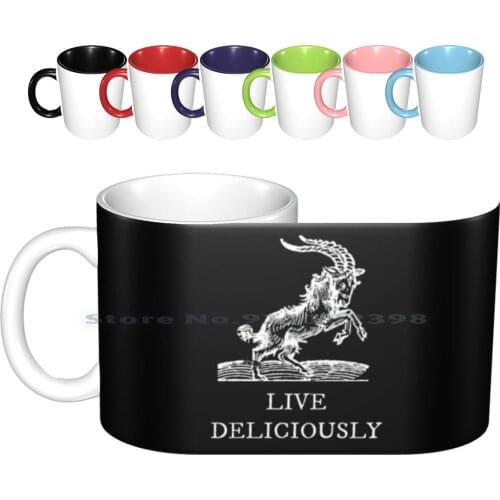 Live Deliciously Ceramic Mugs Coffee Cups Milk Tea Mug Witch Witches Goat Black Horror Devil Satan Satanic Baphomet Coven Metal