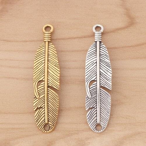 10 Pieces Feather Connector Charms Pendants for Bracelet Jewellery Making Findings 45x11mm