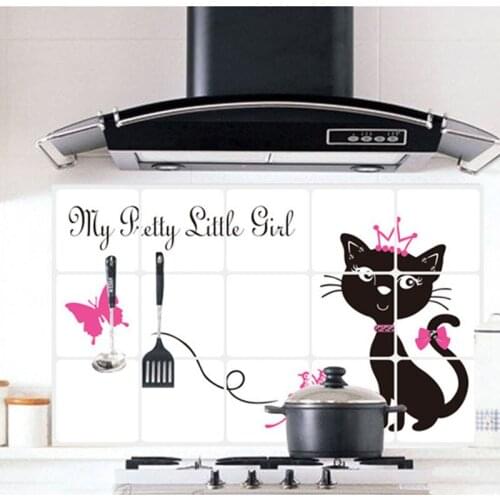 2018 Fashion 3D Oil-proof Kitchen Wall Sticker Black Cat Buttefly Art Mural Waterproof Wallpaper Home Decor Kitchen Wall Decals