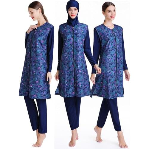 2021 Women Modesty Muslim Swimsuit Burkinis Full Cover Islamic Arab Swimwear Hijab Bathing Suit Swimming Costumes Plus Size