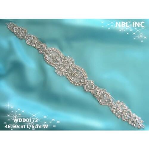30pcs) Wholesale bridal sash handmade beaded sewing rhinestone appliques iron on for wedding dresses belt WDD0172