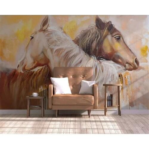 Beibehang 3d wallpaperCustom Nordic minimalistic watercolor hand drawn abstract couple horse background wallpaper 3d on the wall