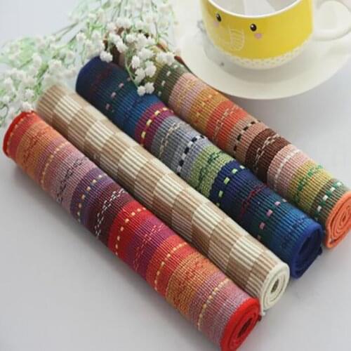 45*30cm Table Mat Colorful Pure Strip Placemat Non-Slip Bowl Plate Cup Pads Braided Placemat Insulation Mat Kitchen Accessories