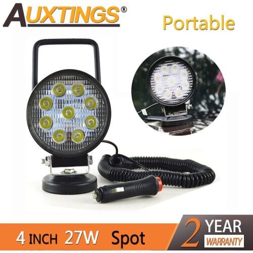 Auxtings 4in 4'' Portable 27W Round Spotlight Magnetic Base Led Work Light Car Truck Driving Offroad 4WD 4x4 SUV ATV 12V 24V