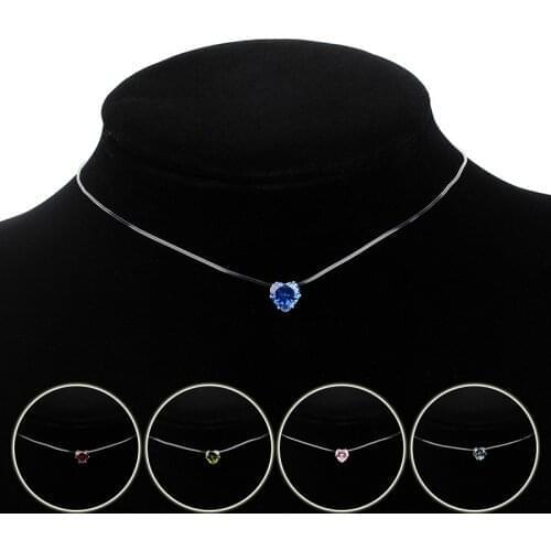 Fashion CZ Collar Choker Necklace Invisible Transparent Fishing Line Zircon Love Heart Pendant Necklace for Women Jewelry Gift
