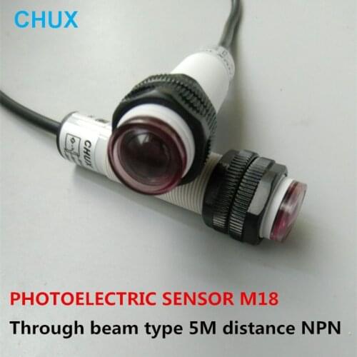 M18 Photocell Sensor Through Beam type 5m Sensing Detect Distance NO/NC/NO+NC NPN Photoelectric Sensor Switch