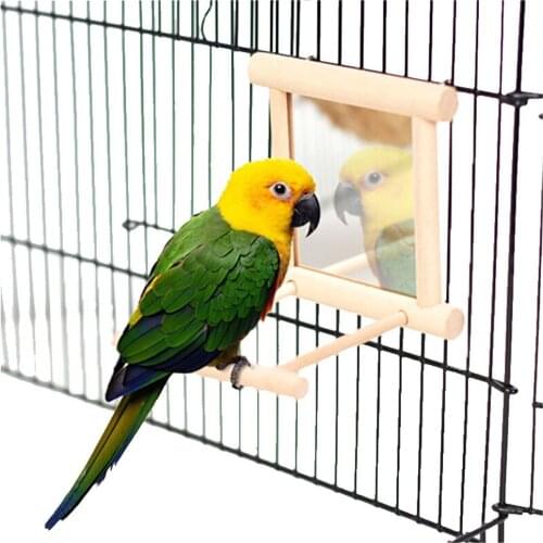 1pc Wooden Pet Birds Toys with Mirror Fun Toy for Cockatiel Parrots Small Birds Toys Pet Parrots Climb Cage Bird Stand