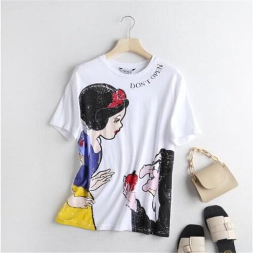 Disney Snow White Princess Apple Queen Cartoon Women T-Shirt Casual O-Neck Pullover Harajuku Short Sleeve Tee Top Girl Clothes