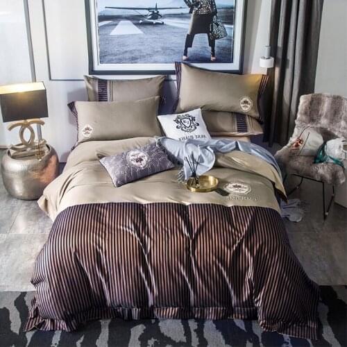 Home Textile coffee stripe Duvet Cover Pillowcase Sheet Simple Nordic queen king size Bedding Set mans Bed Linen